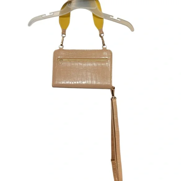 Calpak Travel Croc Wallet Sand and Yellow Handle Adjustable Shoulder Strap